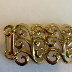Gold Plated Open Work Filigree Scroll Wide Link Bracelet